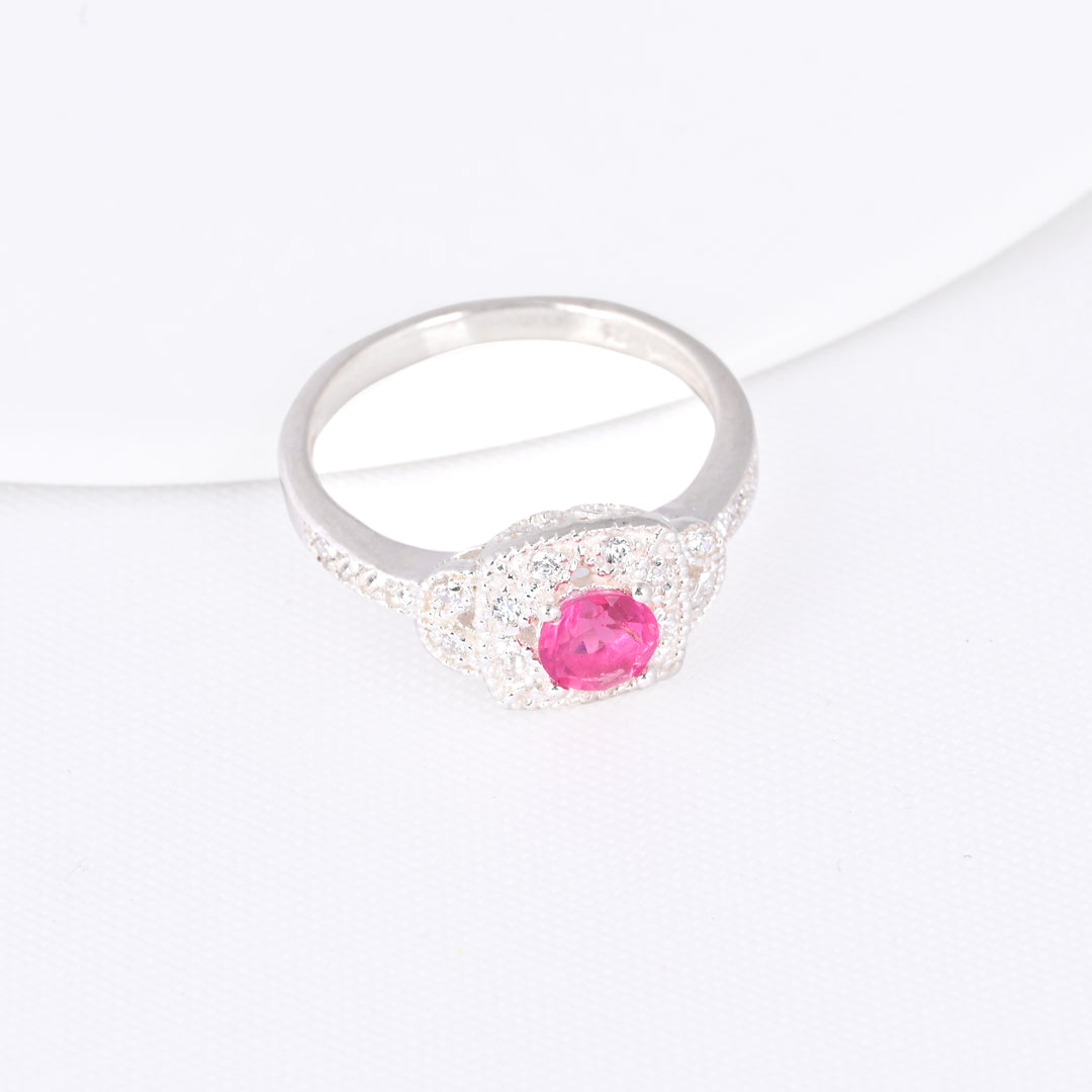 Ruby Gemstone Diamond Halo Ring