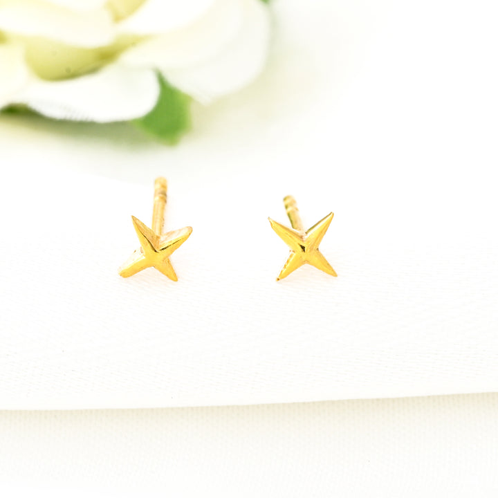 Four Point Star Stud Earrings Gold Celestial Earrings