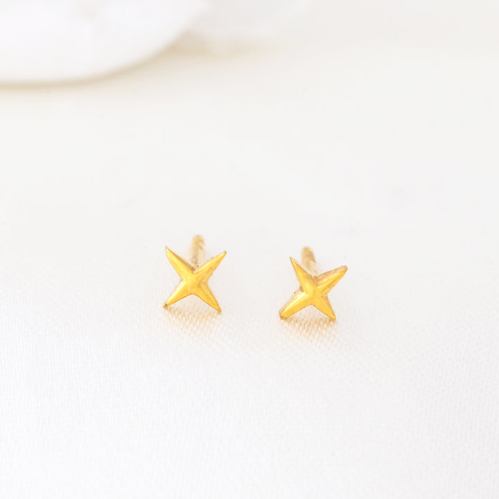 Four Point Star Stud Earrings Gold Celestial Earrings