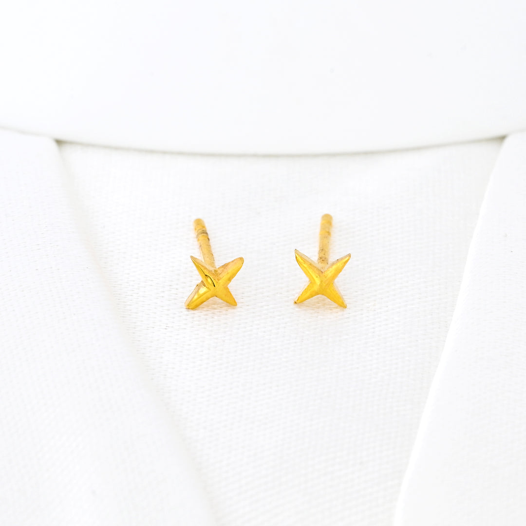 Four Point Star Stud Earrings Gold Celestial Earrings