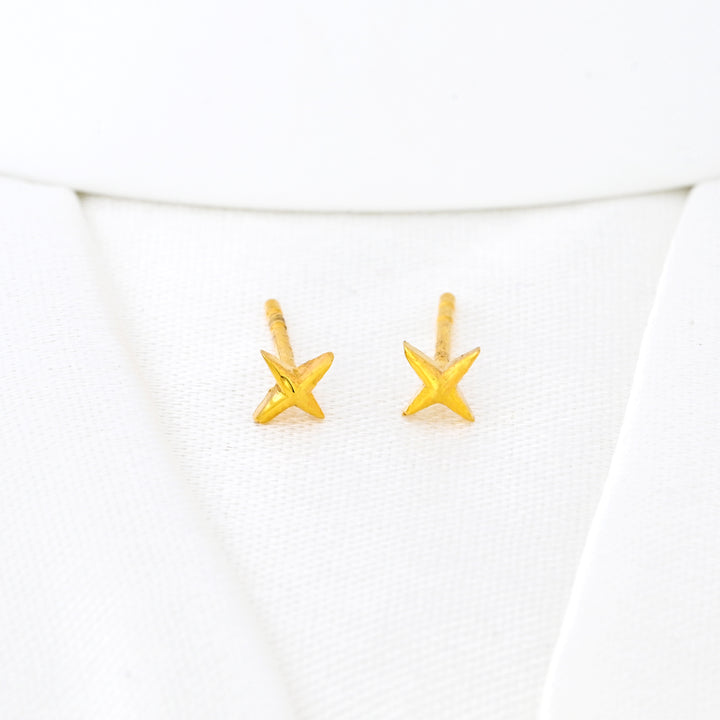 Four Point Star Stud Earrings Gold Celestial Earrings