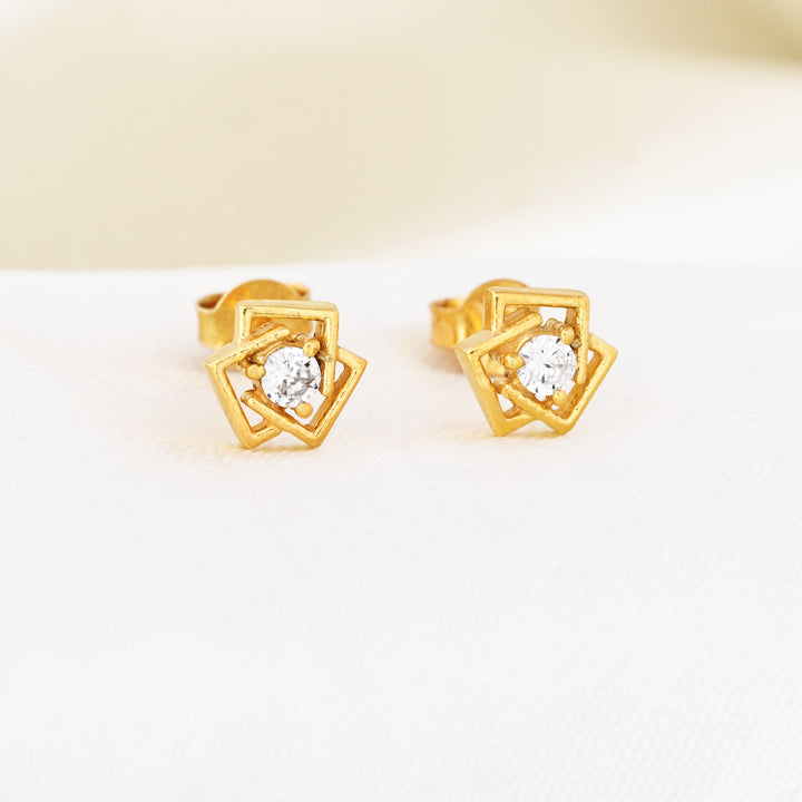 14k Gold Plated Tiny Diamond Flower Stud Earrings