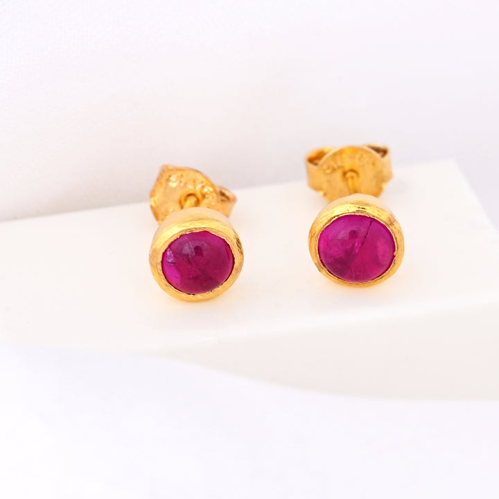 5mm Ruby Gems Gold Stud Earrings for Women