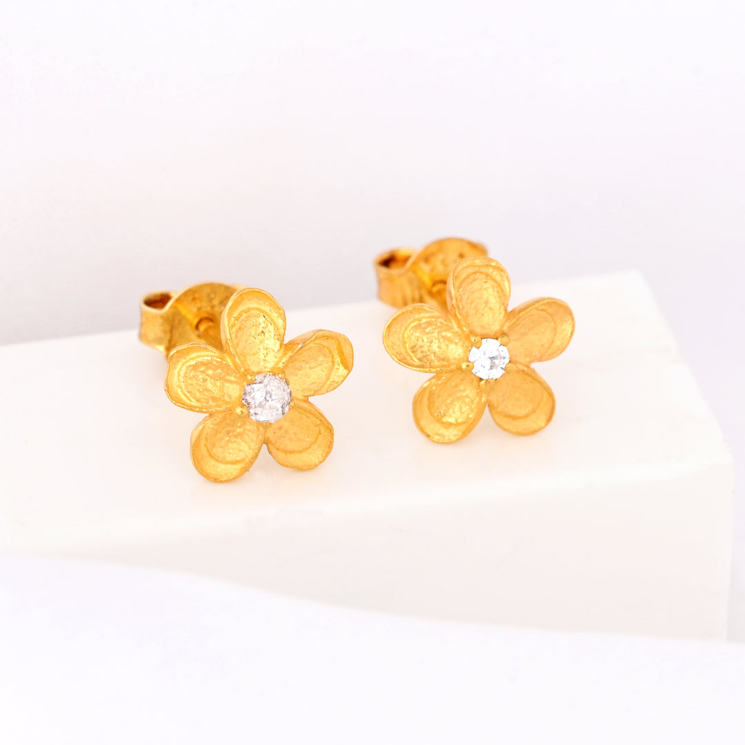 Tiny Diamond Stud Earrings Minimalist Floral Earrings