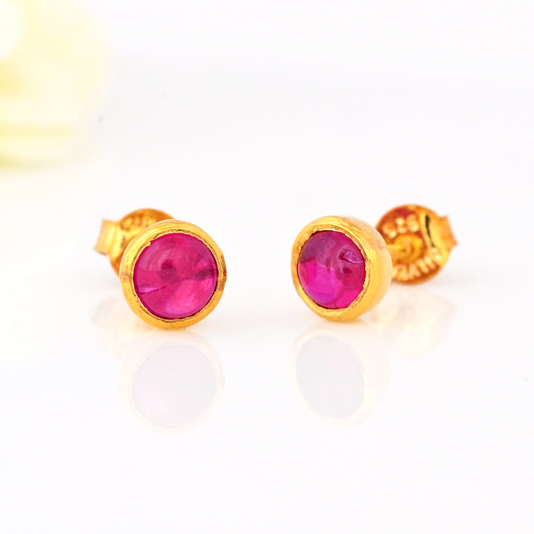 5mm Ruby Gems Gold Stud Earrings for Women