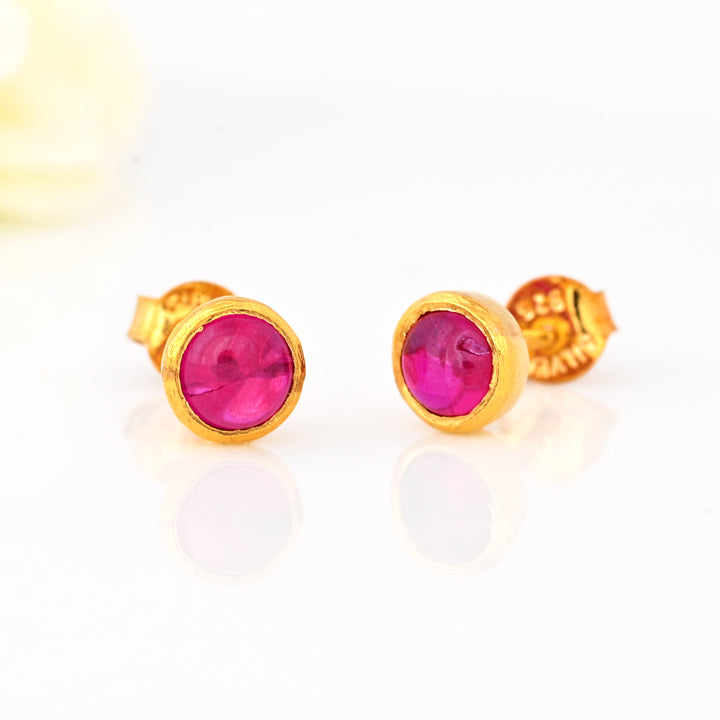 5mm Ruby Gems Gold Stud Earrings for Women