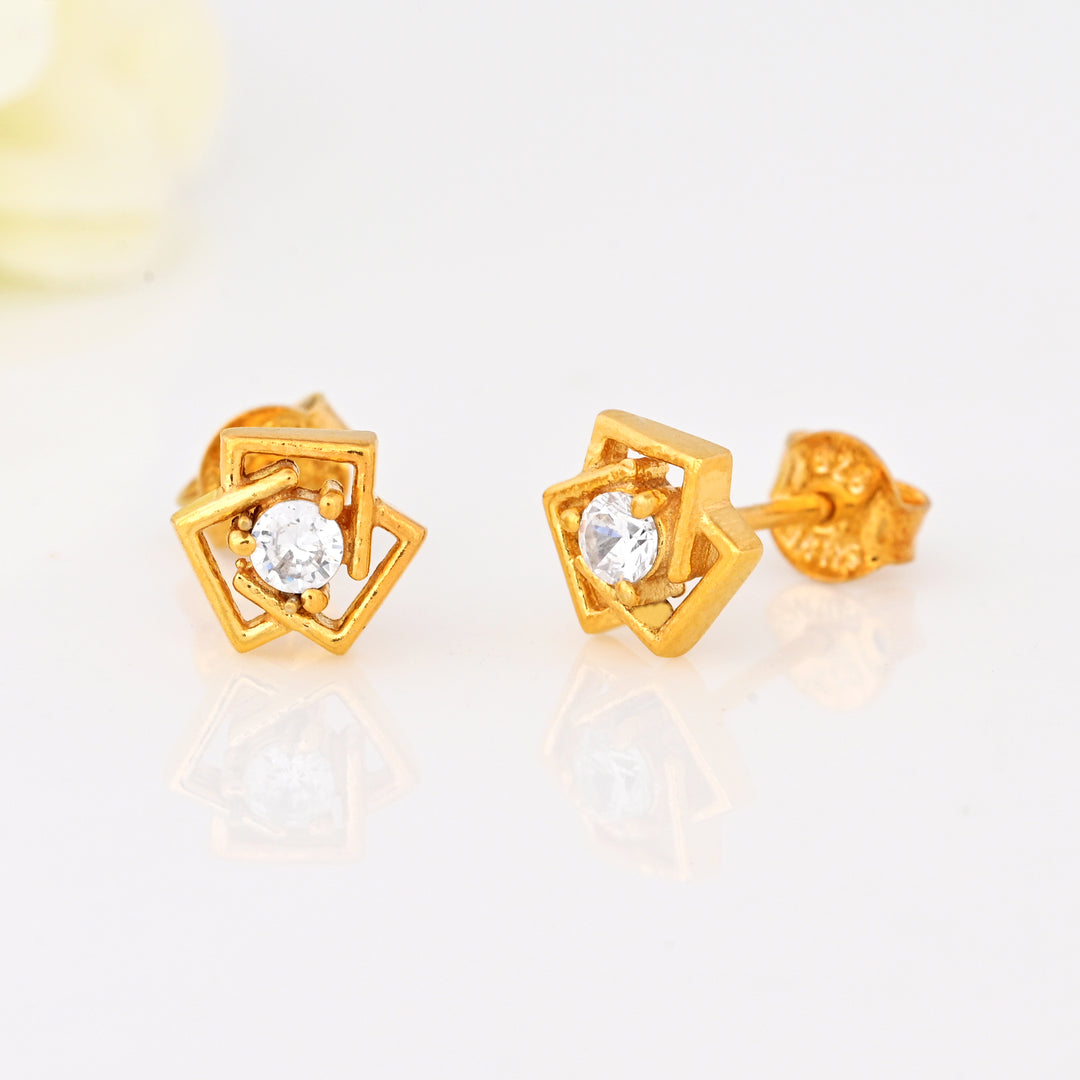 14k Gold Plated Tiny Diamond Flower Stud Earrings