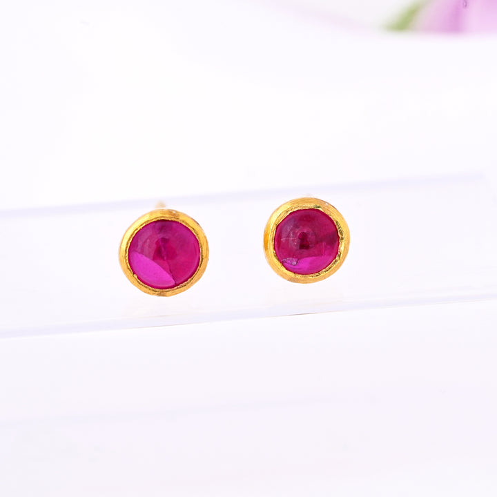 5mm Ruby Gems Gold Stud Earrings for Women