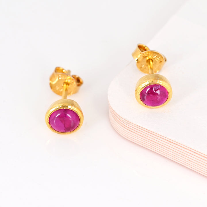 5mm Ruby Gems Gold Stud Earrings for Women