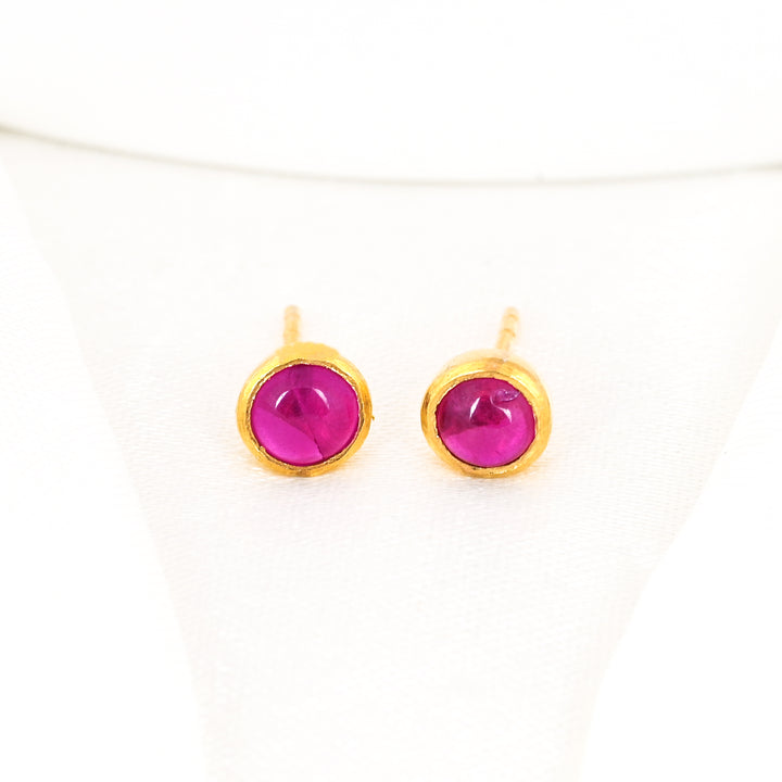 5mm Ruby Gems Gold Stud Earrings for Women