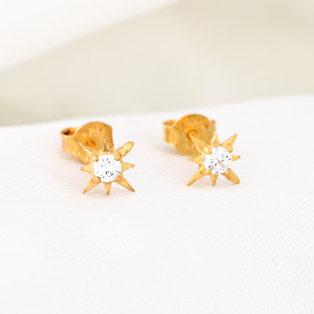 14K Gold Plated CZ Starburst Stud Earrings