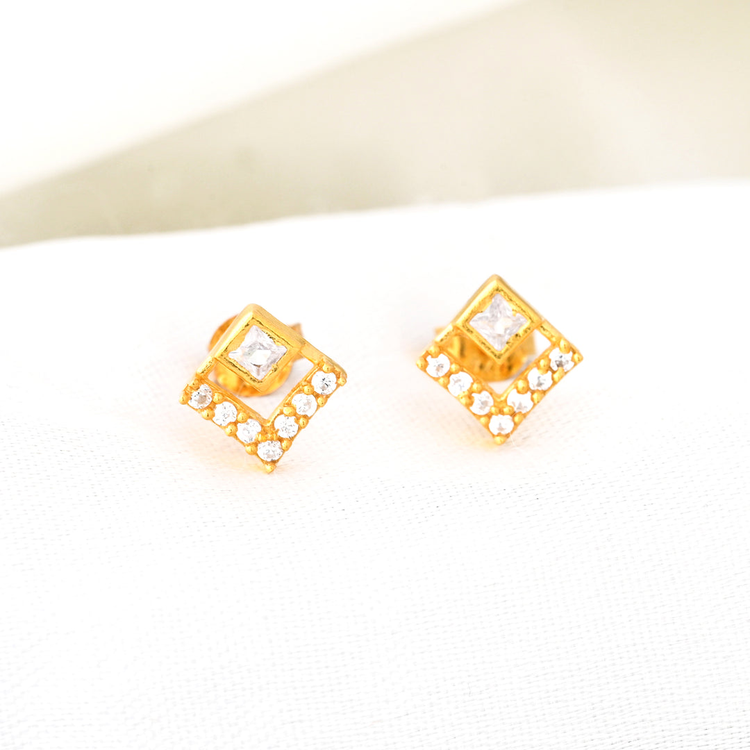 14K Gold Plated Diamond Square Earrings