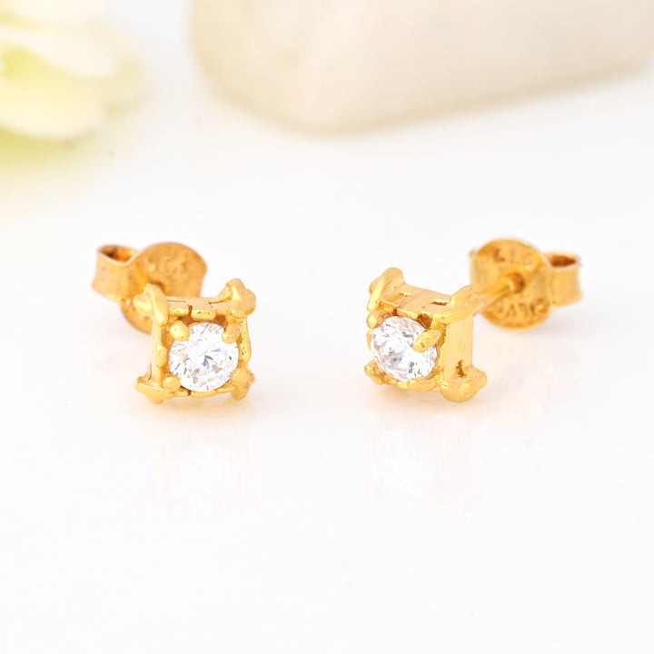 Minimalist Round CZ Sleeper Studs Square Earrings