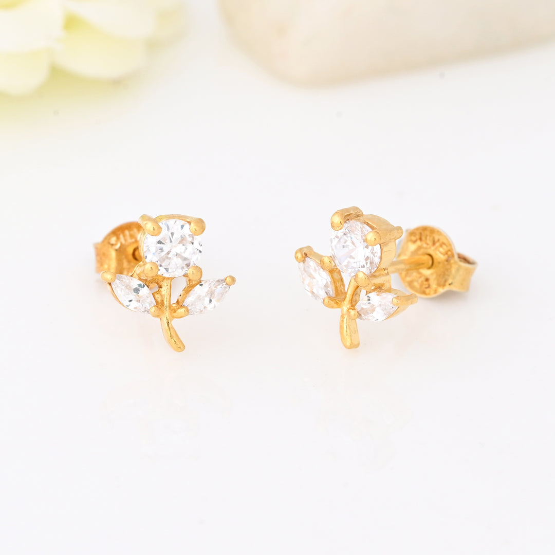 elegant diamond flower stud earrings with sterling silver