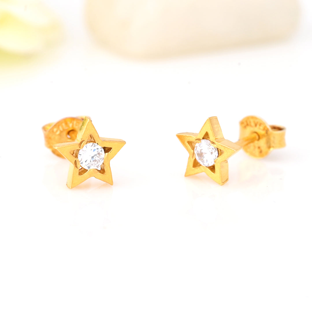 Sterling Silver & Clear CZ Star Stud Earrings