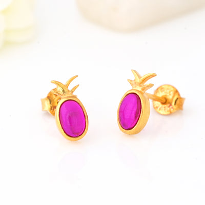 14kt Gold Plated Ruby Gems Pineapple Earrings