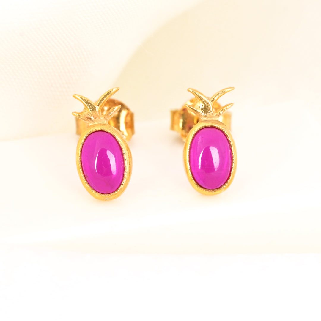 14kt Gold Plated Ruby Gems Pineapple Earrings