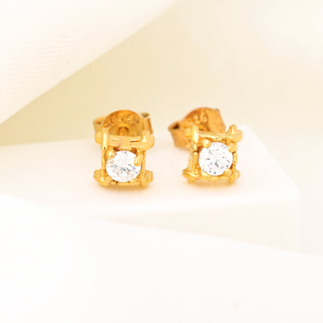 Minimalist Round CZ Sleeper Studs Square Earrings