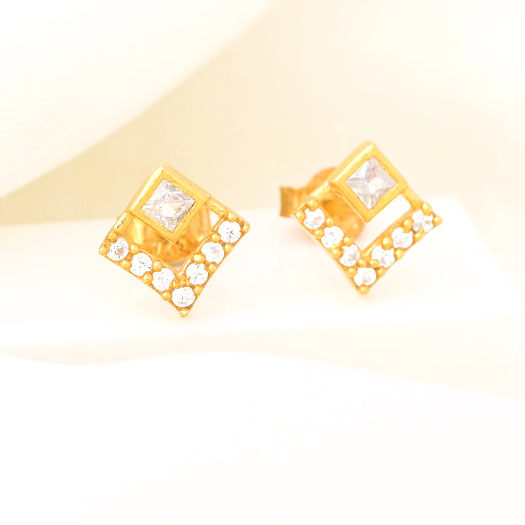 14K Gold Plated Diamond Square Earrings