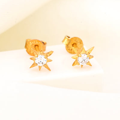14K Gold Plated CZ Starburst Stud Earrings
