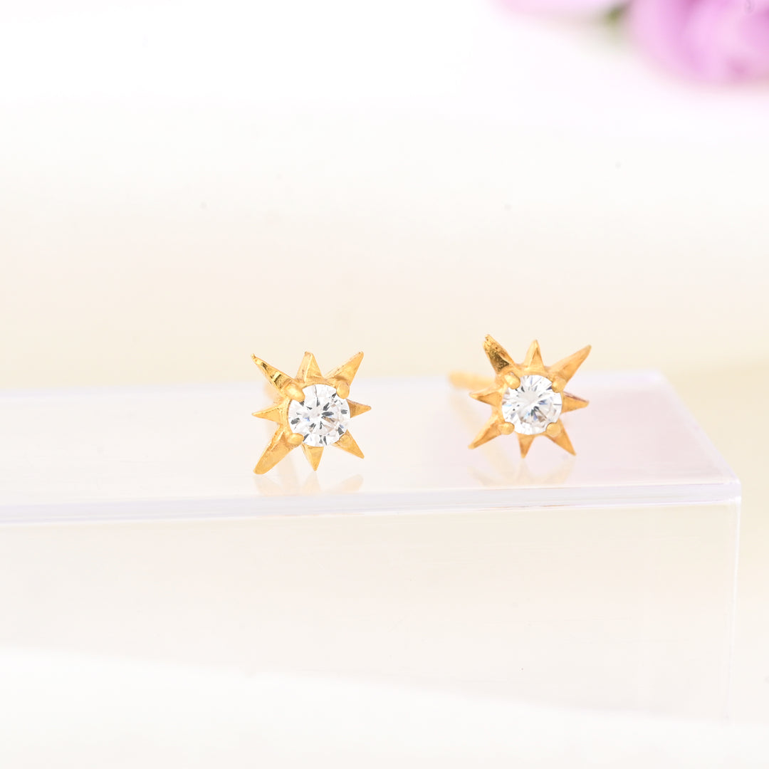 14K Gold Plated CZ Starburst Stud Earrings