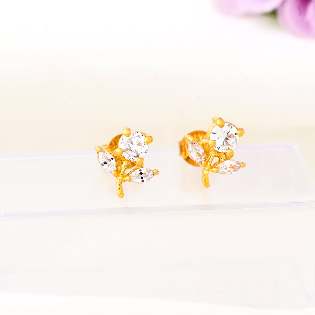 elegant diamond flower stud earrings with sterling silver