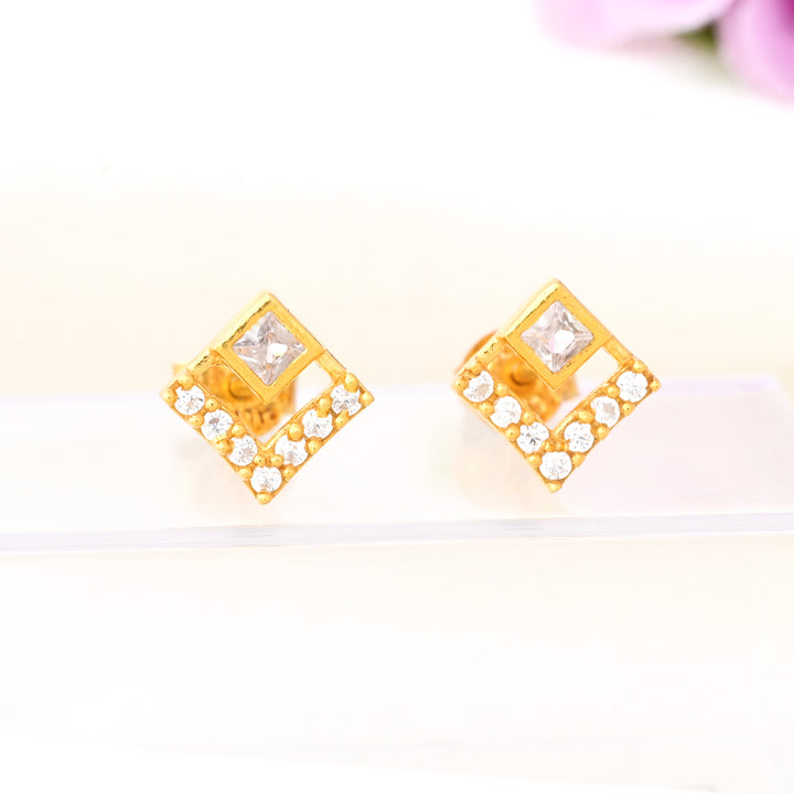 14K Gold Plated Diamond Square Earrings