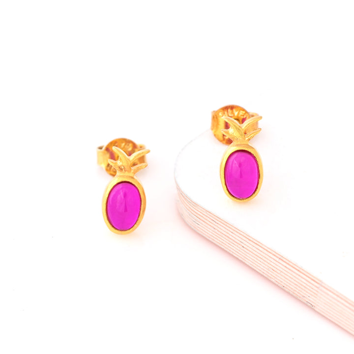 14kt Gold Plated Ruby Gems Pineapple Earrings