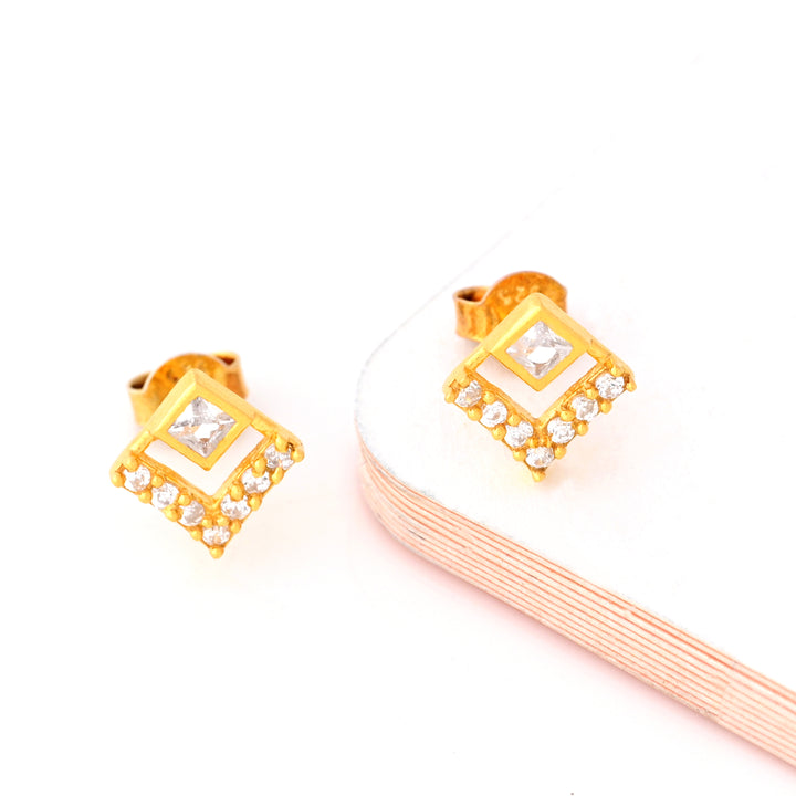 14K Gold Plated Diamond Square Earrings