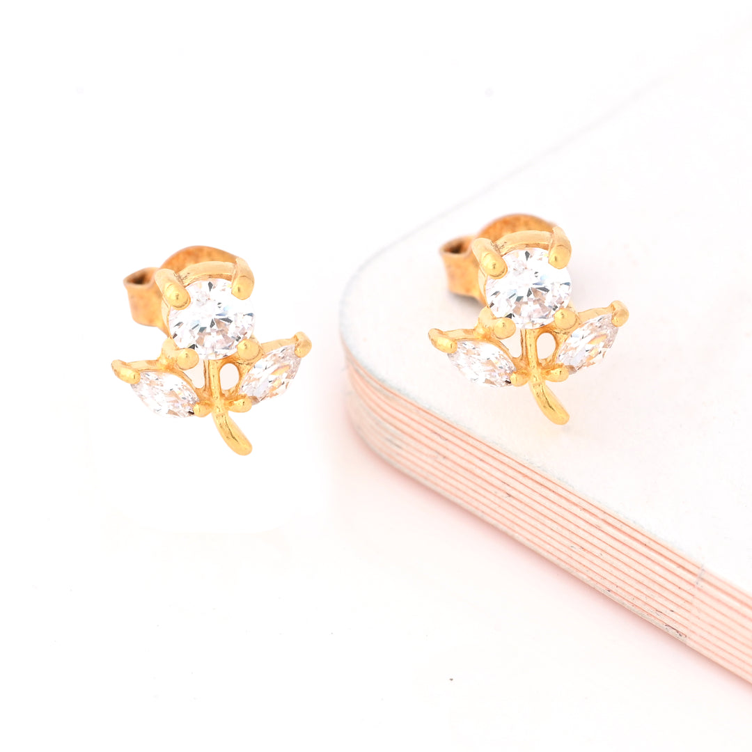 elegant diamond flower stud earrings with sterling silver