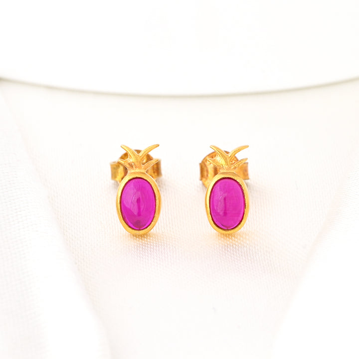 14kt Gold Plated Ruby Gems Pineapple Earrings