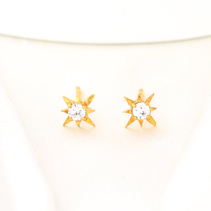 14K Gold Plated CZ Starburst Stud Earrings