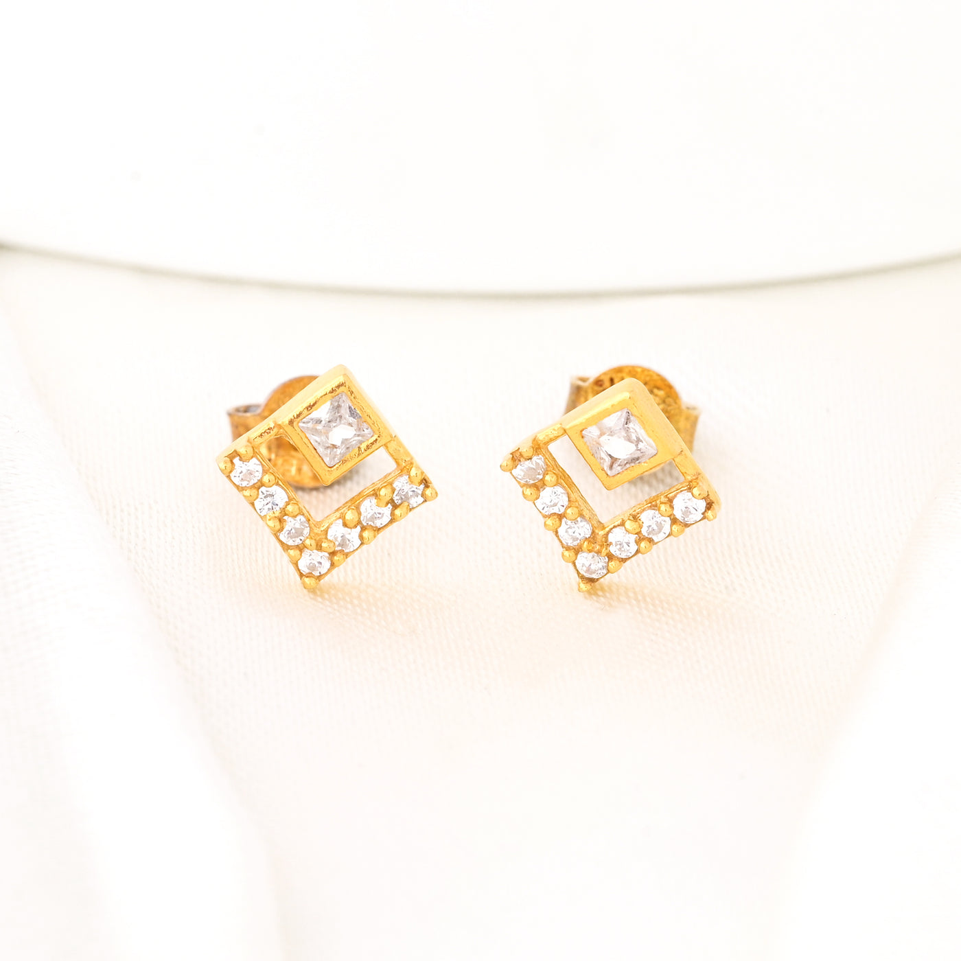 14K Gold Plated Diamond Square Earrings