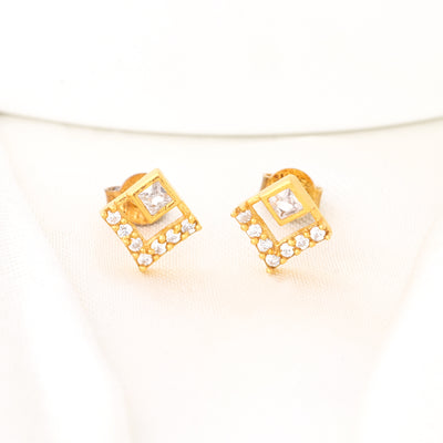 14K Gold Plated Diamond Square Earrings
