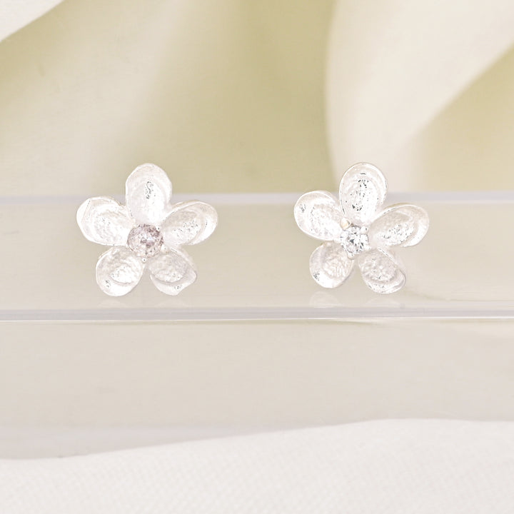 Tiny Diamond Stud Earrings Minimalist Floral Earrings