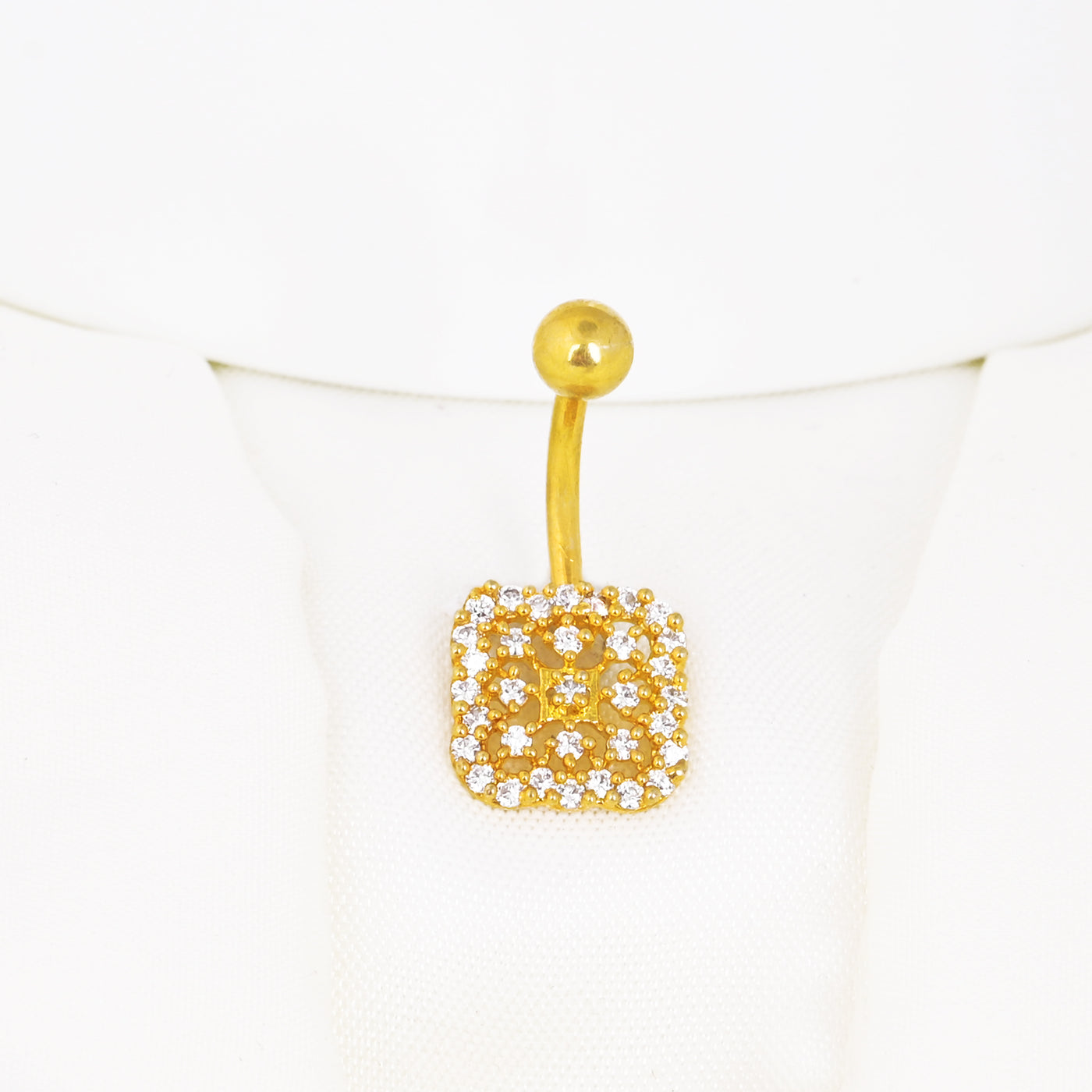 14G Cubic Zirconia Square Belly Button Ring