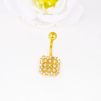 14G Cubic Zirconia Square Belly Button Ring