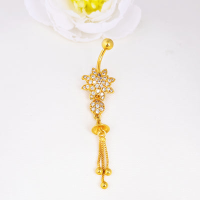 Simulated Diamond Floral Belly Button Ring Jewelry