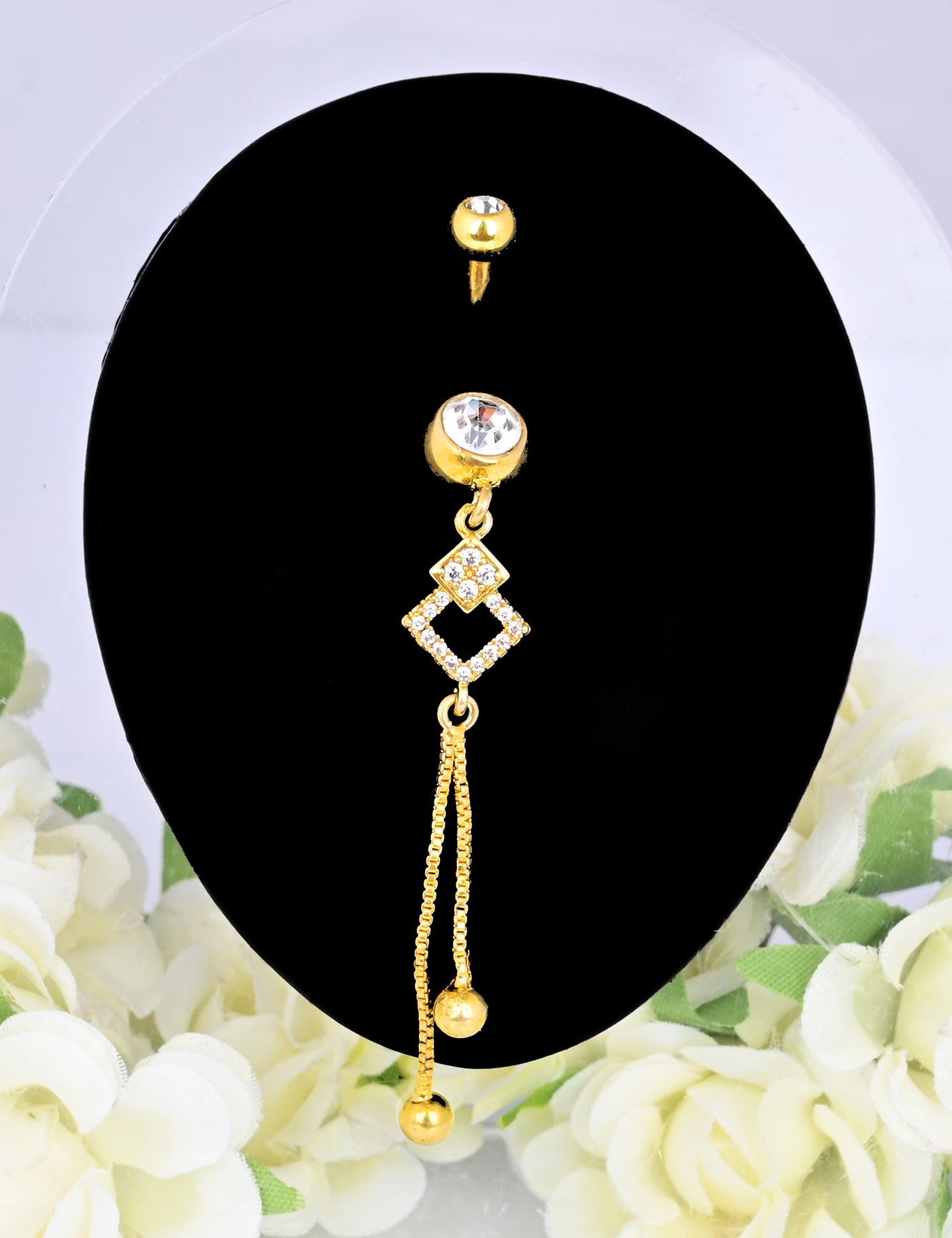 14k Gold Plated Cubic Zirconia Dangle Navel Ring