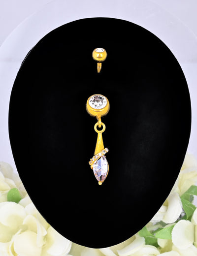 14k Gold  Plated CZ Gems Belly Button Ring