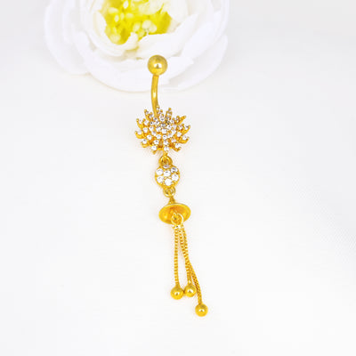 CZ Diamond Floral Belly Button Piercing Ring