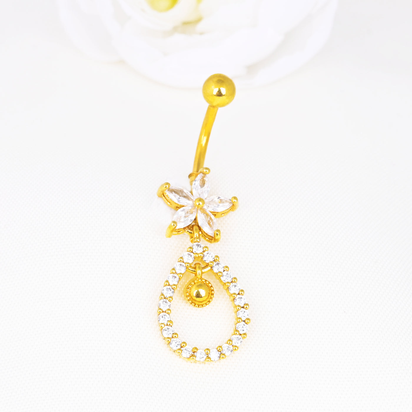 Cubic Zirconia Floral Belly Button Ring