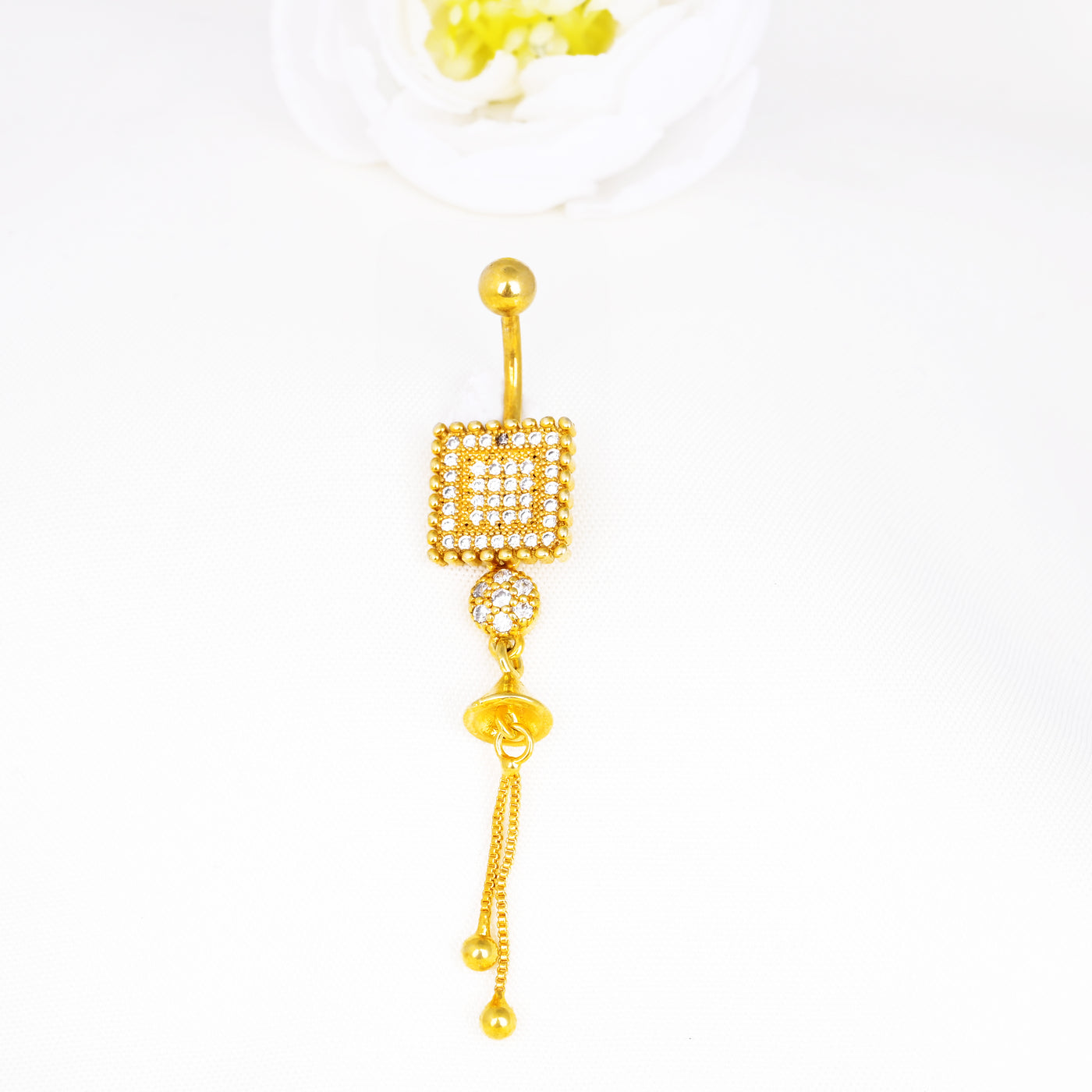 14G Gold Plated Clear Gems Belly Button Ring
