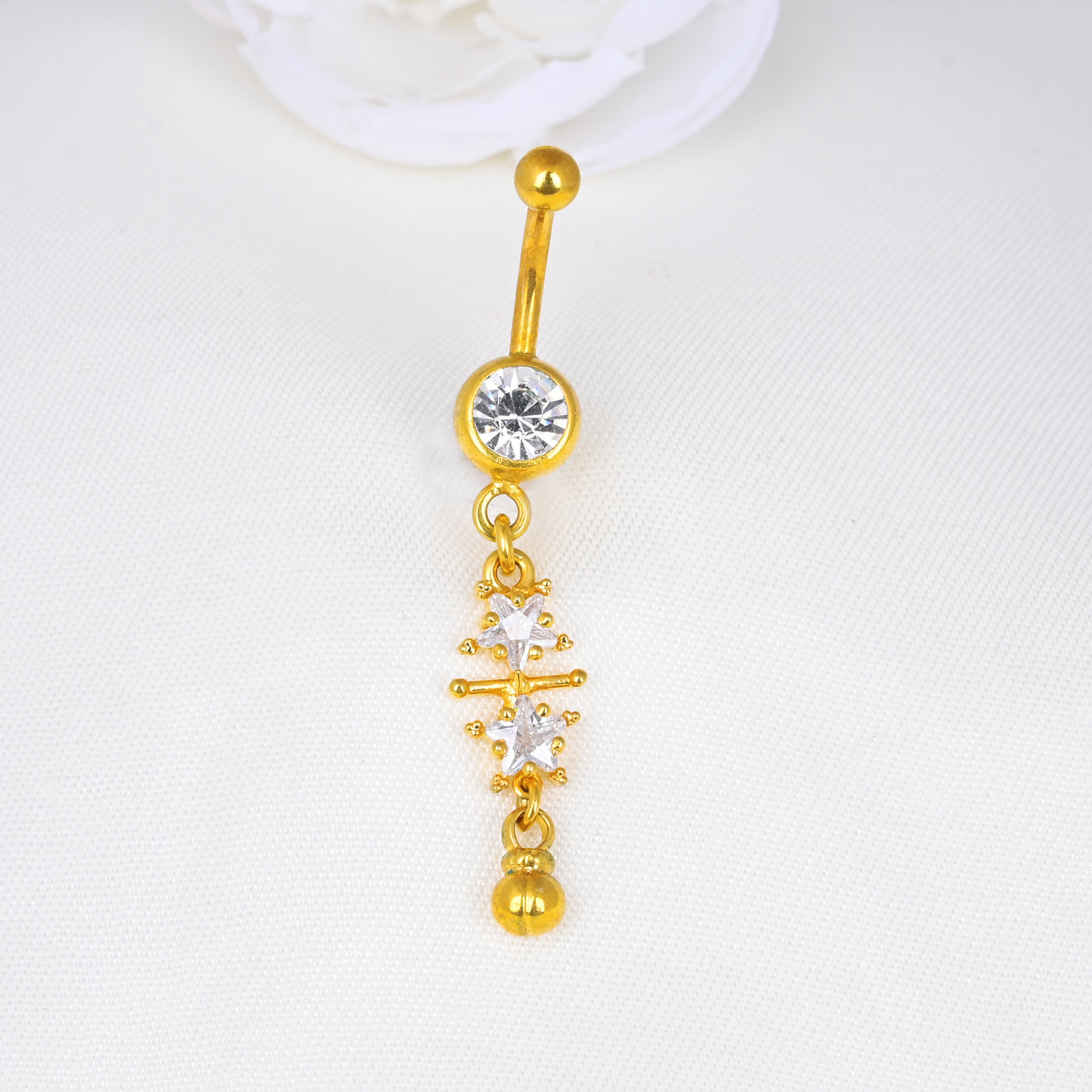 Flower Shaped Sterling Silver Dangling Belly Piercing Ring