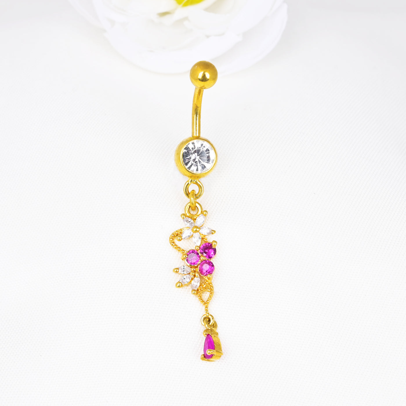 Flower Bail Dangling Belly Button Ring
