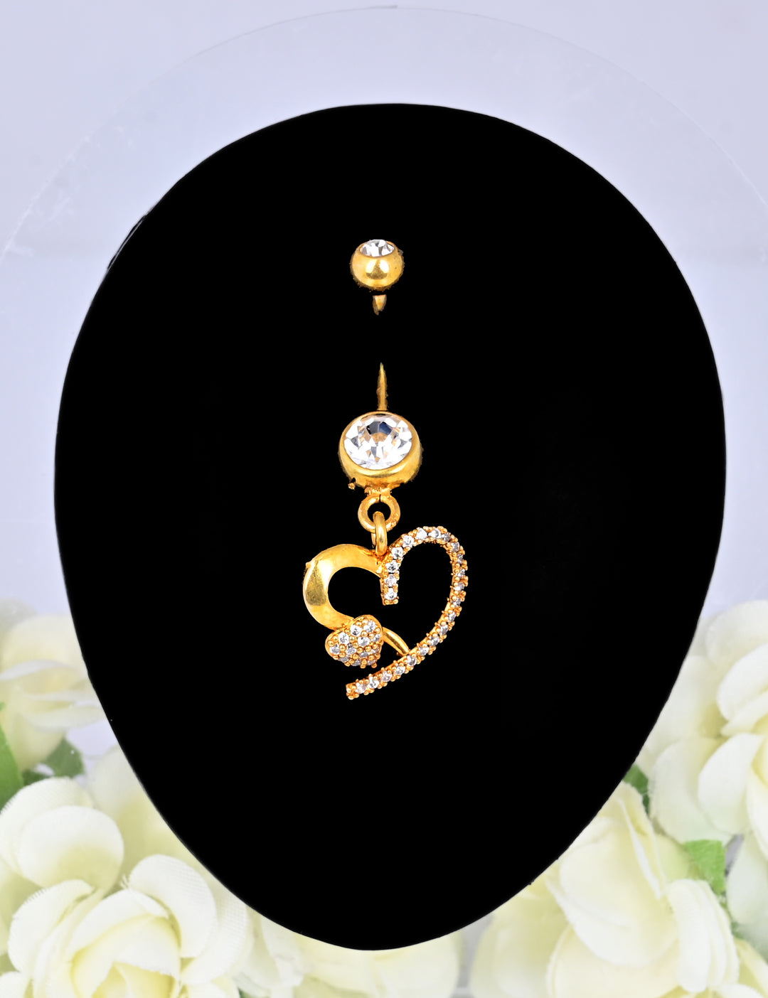 CZ Diamond Heart Belly Ring Piercing Navel Ring