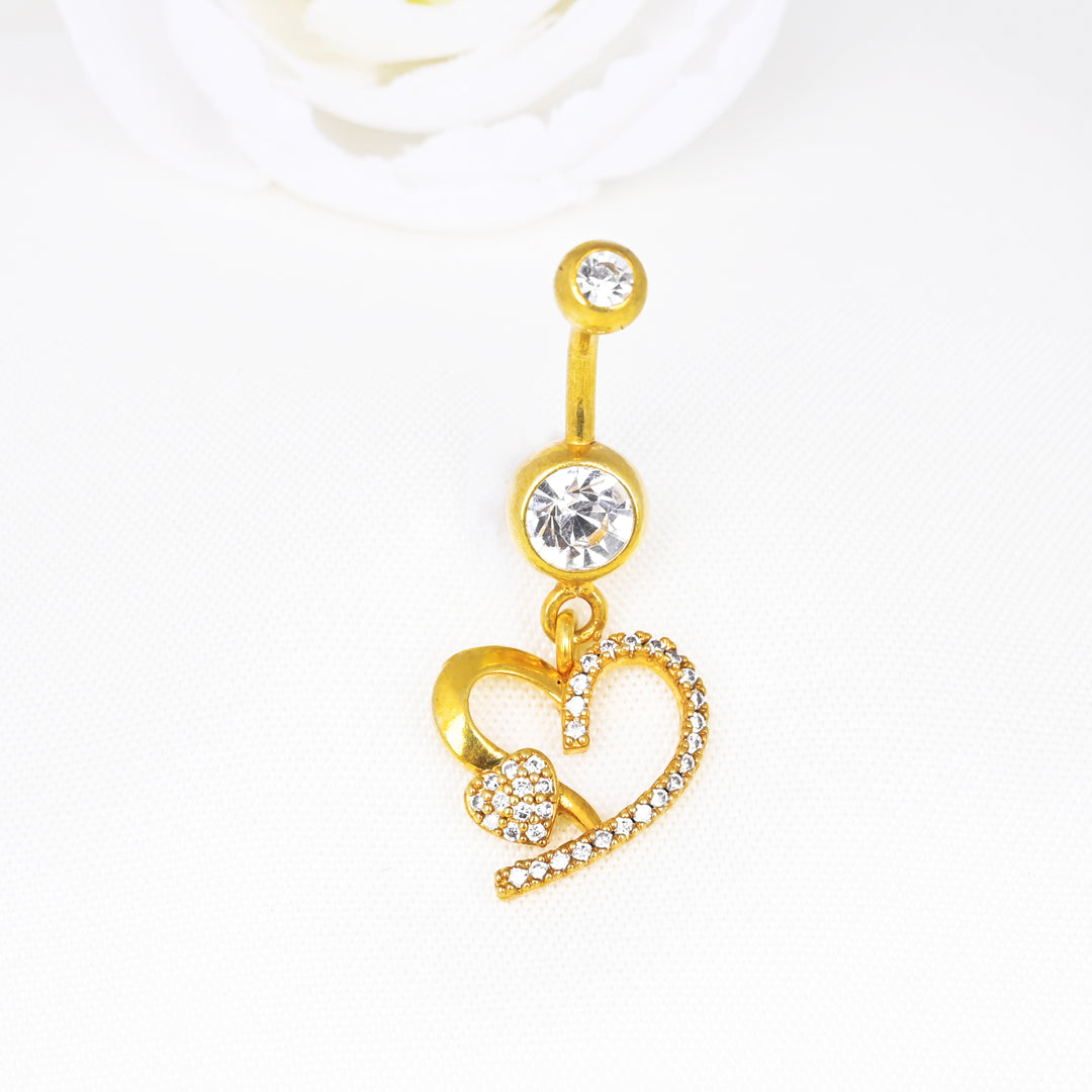 CZ Diamond Heart Belly Ring Piercing Navel Ring