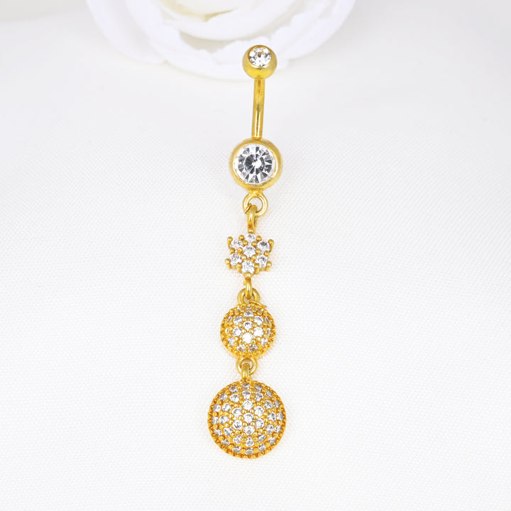 Crystal Gems Double Round Belly Button Ring