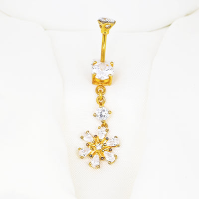14G Cubic Zirconia Flower Belly Ring