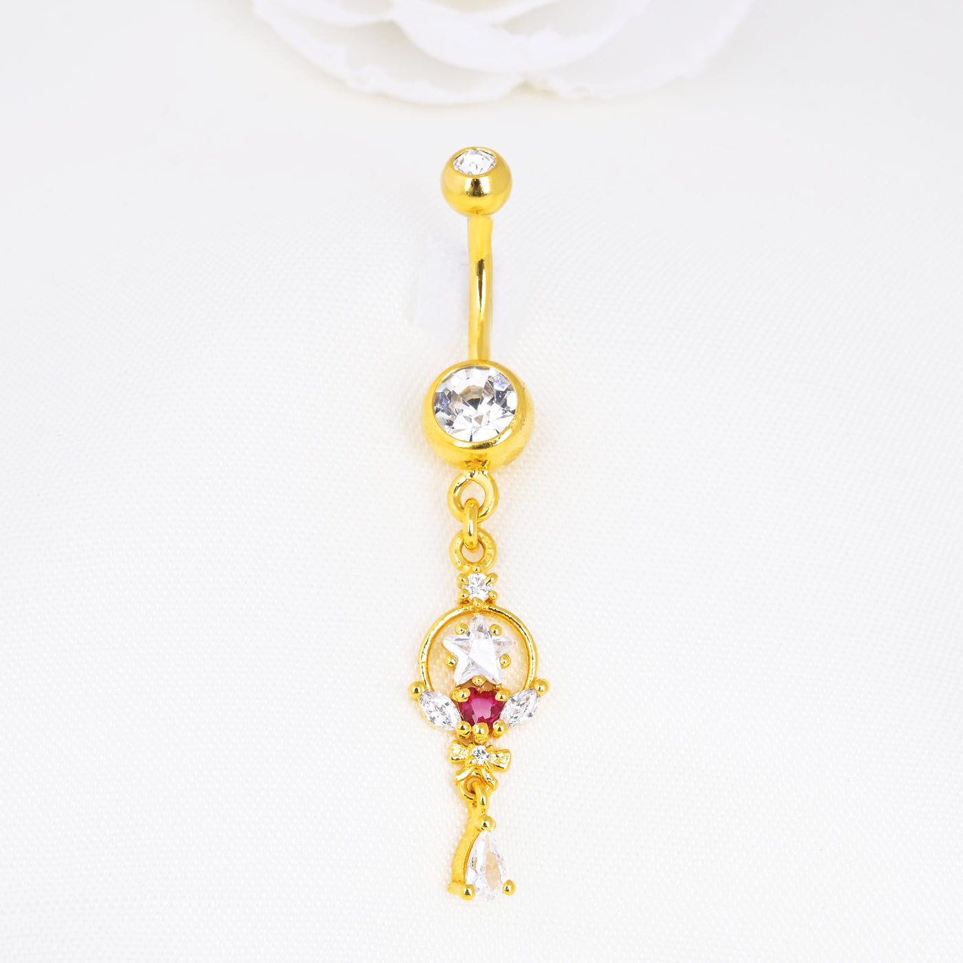 Ruby Gems Star Dangle Belly Button Ring